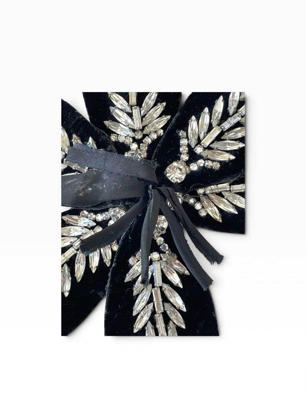 Vintage Black Velvet Rhinestone Flower Clip Brooch Ornament Gothic Glam